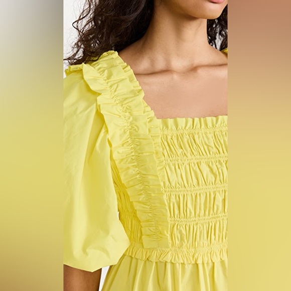 English Factory Ruffled Smocked 100% Cotton Midi Dress Yellow Puff Sleeve XS NWT - Picture 4 of 11